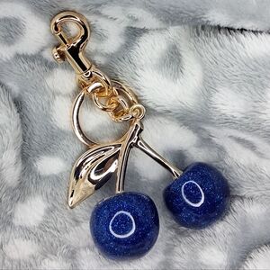 Blue Glitter Cherry Gold Keychain Bag Charm